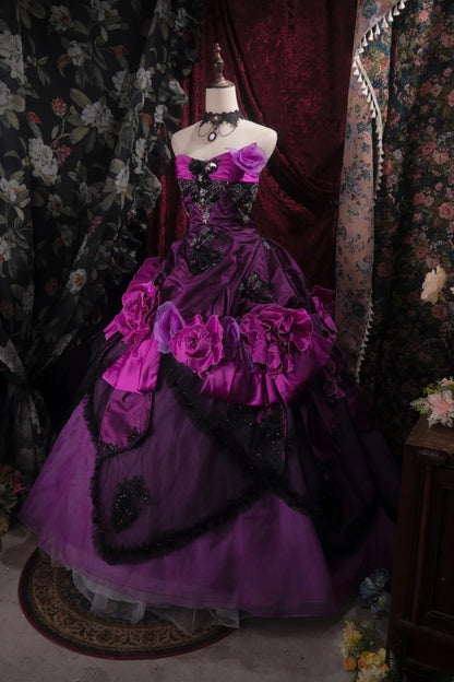 Dreamy Princess Ball Gown Formal Events Sweetheart Purple With Flowers Quince Dress Quinceanera Dresses Birthday Outfits RB8472