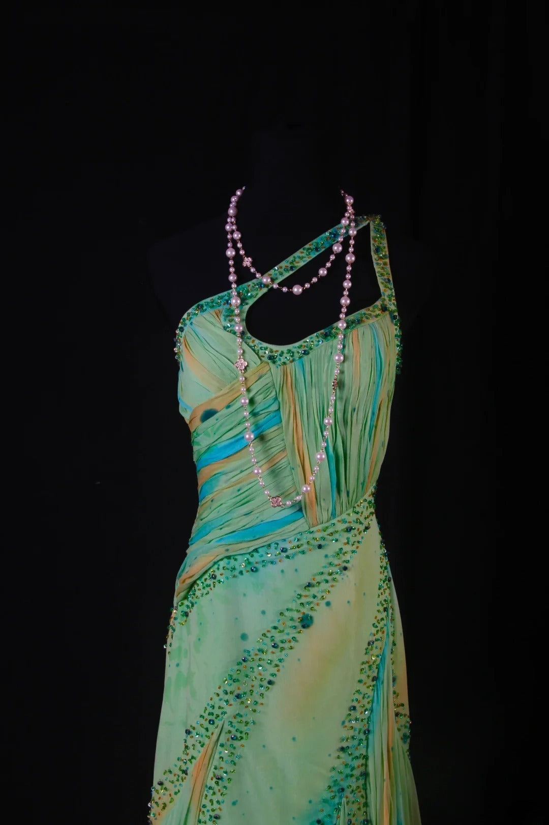 Vintage Prom Dresses 1950s Mermaid One Shoulder Chiffon Green Long Parties Gowns Evening Dresses AS199