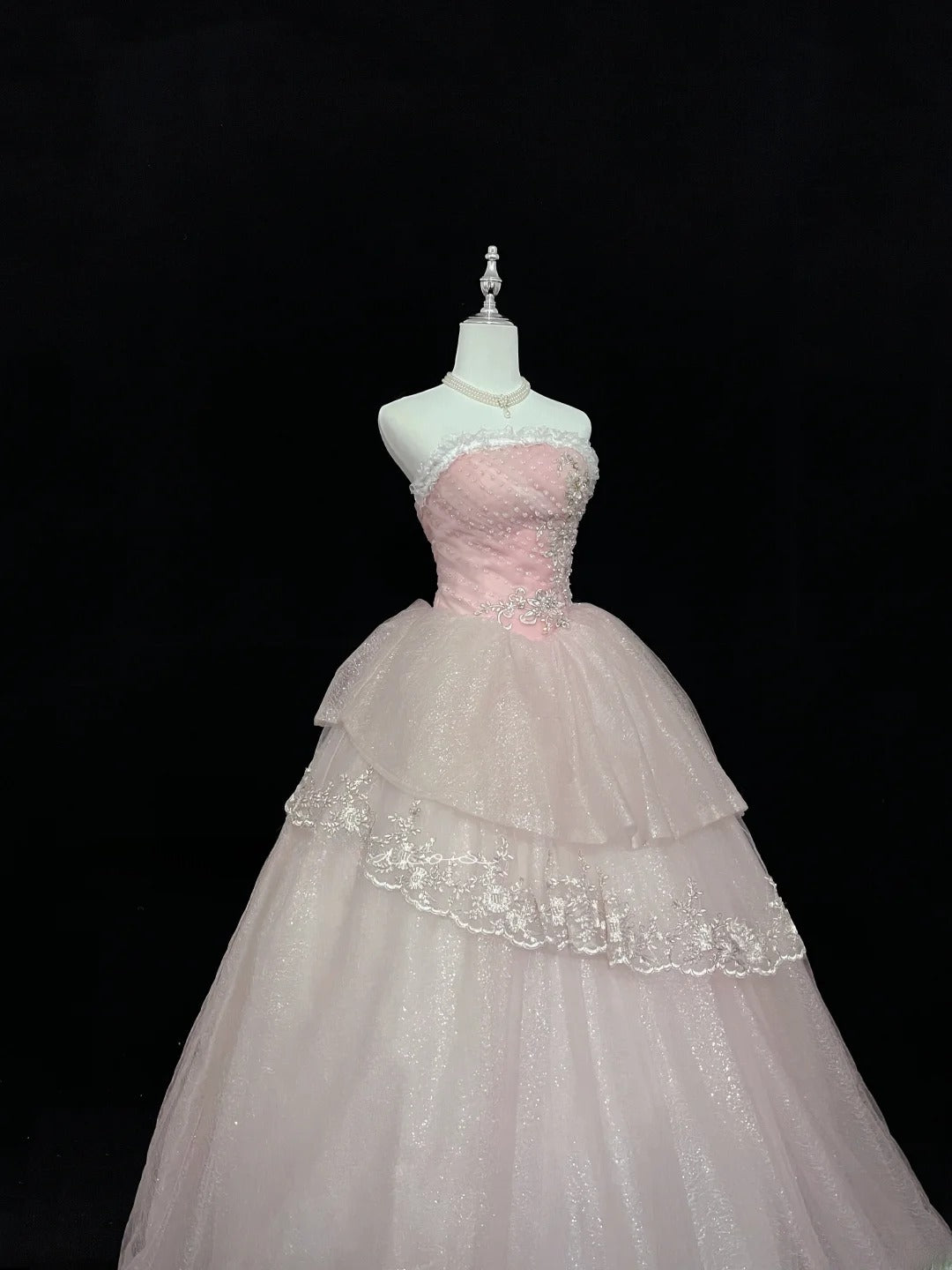 Pretty Ball Gowns Strapless Pink With Appliques Long Prom Dress Puffy Sweet 16 Sixteen Outfit Vestido de 15 RB7599