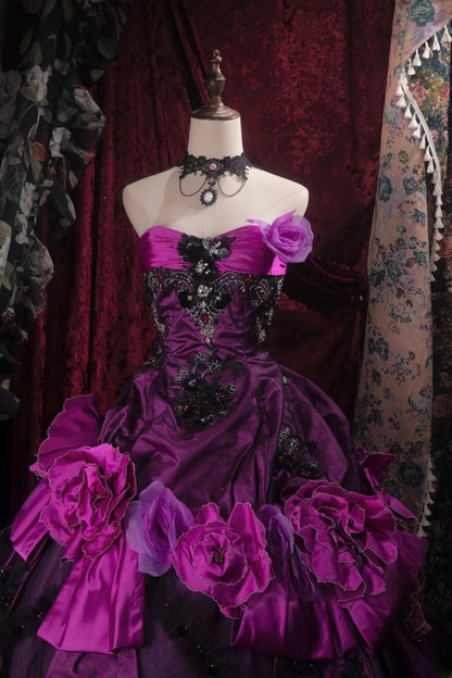 Dreamy Princess Ball Gown Formal Events Sweetheart Purple With Flowers Quince Dress Quinceanera Dresses Birthday Outfits RB8472