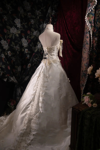 Stunning Ball Gown Strapless 2000s White With Appliqued Flowers Long Autumn Winter Bridal Dress Wedding Dresses RB8473