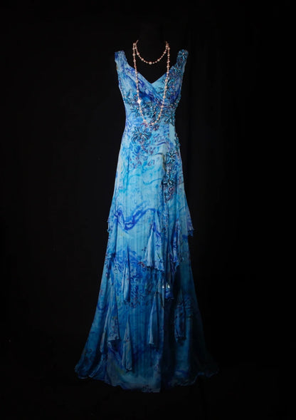 Vintage Prom Dresses 1950s A line V Neck Chiffon Royal Blue Long Parties Gowns Evening Dresses AS200