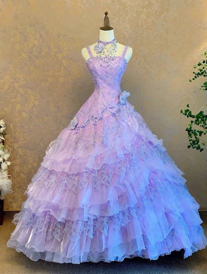 Quinceanera Dress Lilac Spaghetti Straps With Tiered Layers Floor Length Ball Gown Sweet 15 15th Birthday Gown RB9131