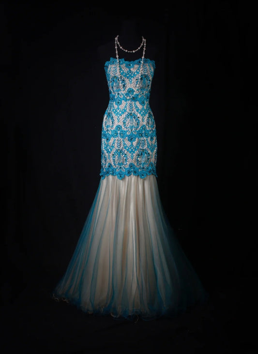 Vintage Style Mermaid Sweetheart 1950s Lace Blue Tulle With Beads Long Formal Fancy Prom Dresses Night Outfits Party Gowns AS201