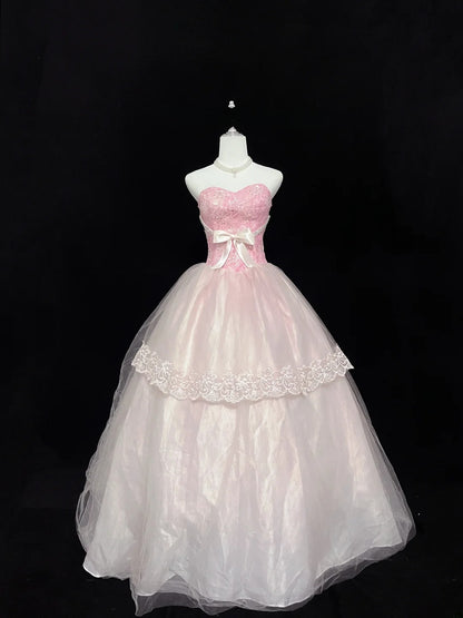 Pretty Ball Gowns Sweetheart Pink With Appliques Long Prom Dress Puffy Sweet 16 Sixteen Outfit Vestido de 15 RB7602