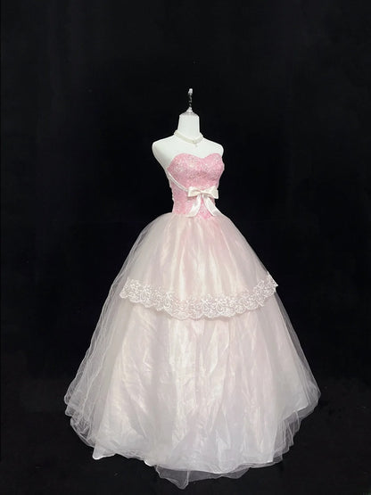 Pretty Ball Gowns Sweetheart Pink With Appliques Long Prom Dress Puffy Sweet 16 Sixteen Outfit Vestido de 15 RB7602