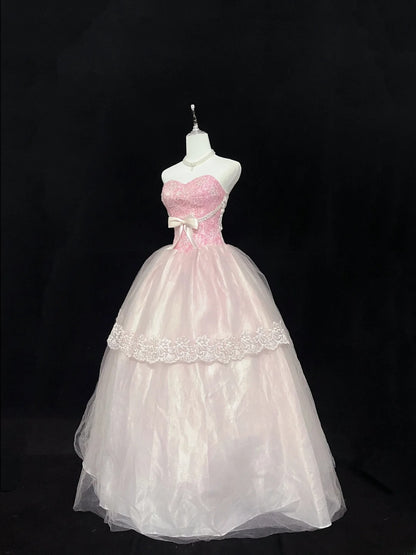 Pretty Ball Gowns Sweetheart Pink With Appliques Long Prom Dress Puffy Sweet 16 Sixteen Outfit Vestido de 15 RB7602