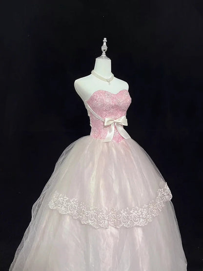 Pretty Ball Gowns Sweetheart Pink With Appliques Long Prom Dress Puffy Sweet 16 Sixteen Outfit Vestido de 15 RB7602
