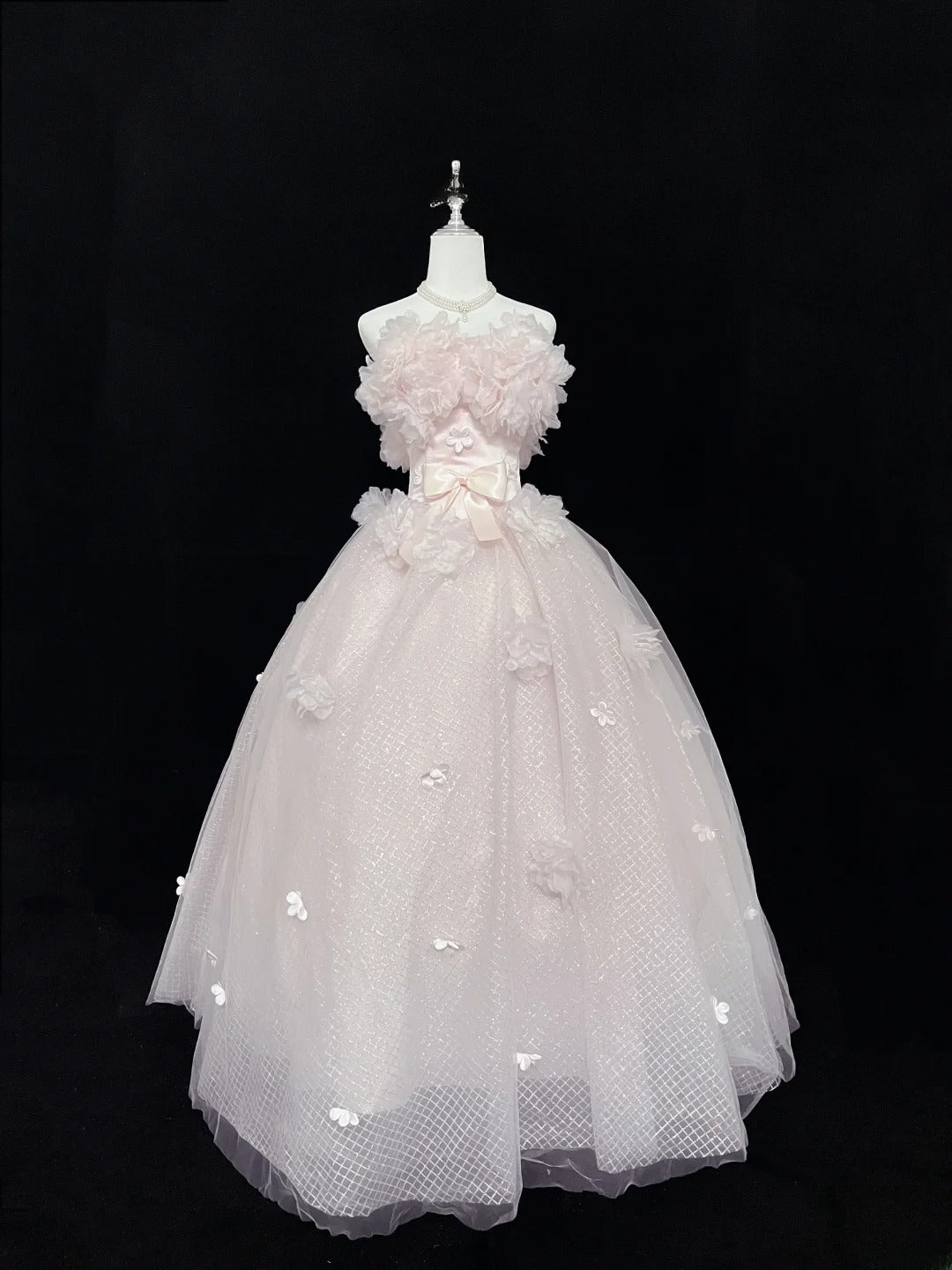 Pretty Ball Gowns Sweetheart Pink With Flowers Long Prom Dress Puffy Sweet 16 Sixteen Outfit Vestido de 15 RB7603