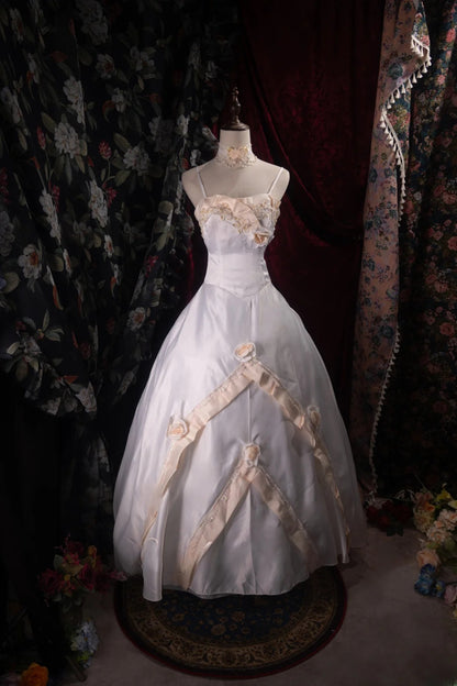 Dreamy Princess Ball Gown Formal Events Spaghetti Strap Satin With 3D Flowers Quince Dress Quinceanera Dresses Birthday Outfits RB8476