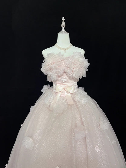 Pretty Ball Gowns Sweetheart Pink With Flowers Long Prom Dress Puffy Sweet 16 Sixteen Outfit Vestido de 15 RB7603