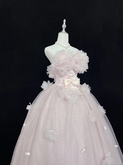 Pretty Ball Gowns Sweetheart Pink With Flowers Long Prom Dress Puffy Sweet 16 Sixteen Outfit Vestido de 15 RB7603