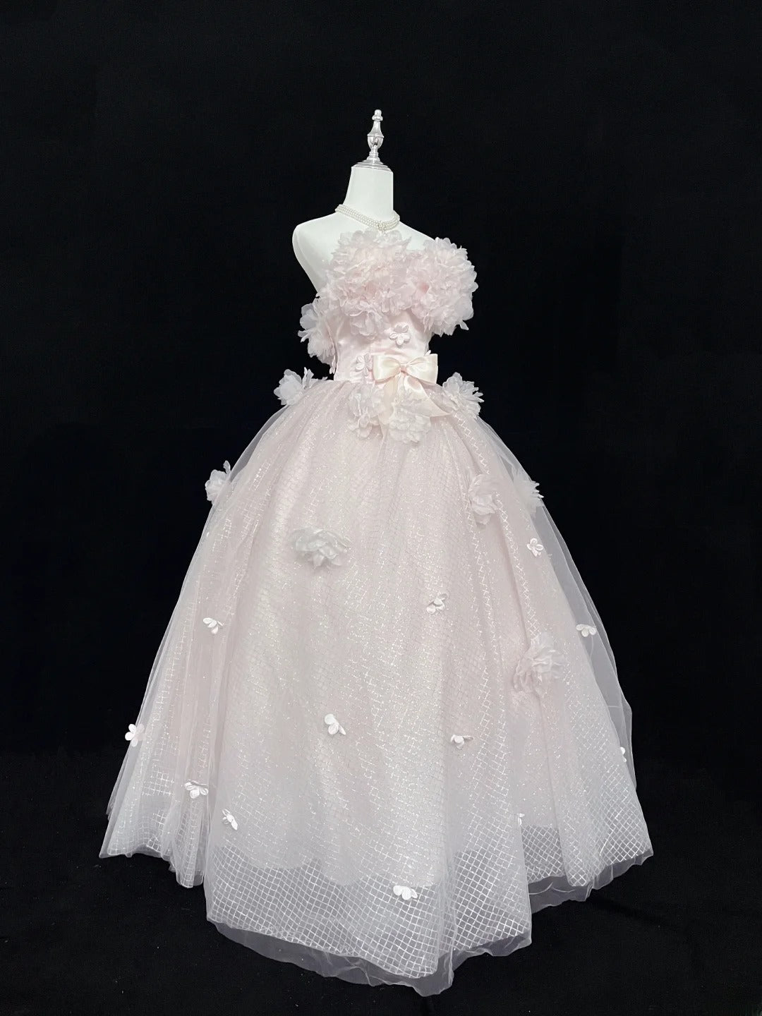 Pretty Ball Gowns Sweetheart Pink With Flowers Long Prom Dress Puffy Sweet 16 Sixteen Outfit Vestido de 15 RB7603