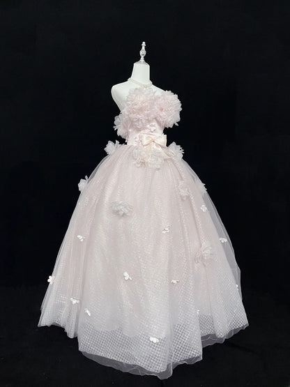Pretty Ball Gowns Sweetheart Pink With Flowers Long Prom Dress Puffy Sweet 16 Sixteen Outfit Vestido de 15 RB7603