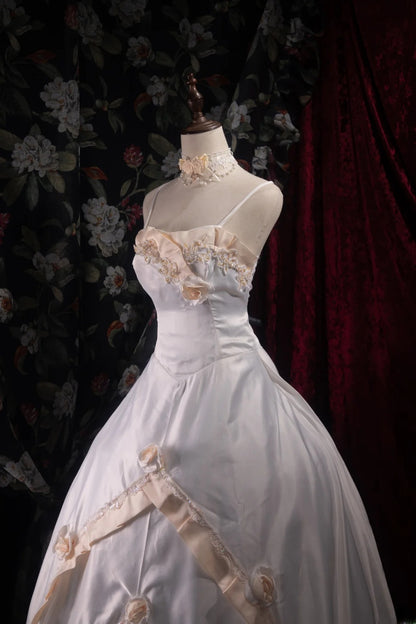 Dreamy Princess Ball Gown Formal Events Spaghetti Strap Satin With 3D Flowers Quince Dress Quinceanera Dresses Birthday Outfits RB8476
