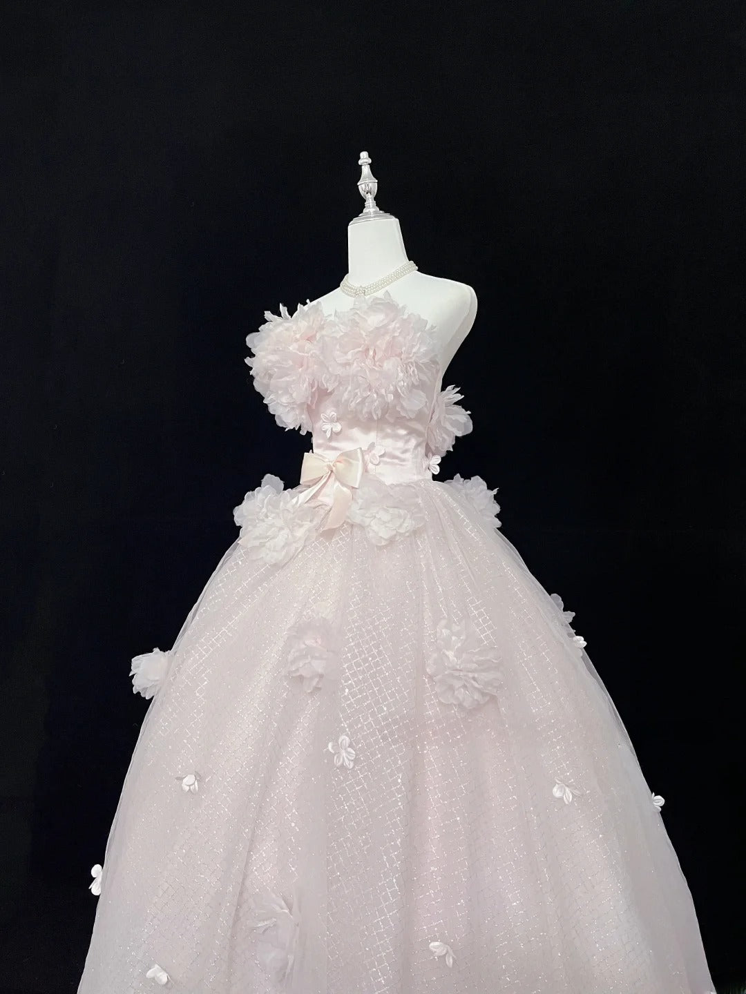 Pretty Ball Gowns Sweetheart Pink With Flowers Long Prom Dress Puffy Sweet 16 Sixteen Outfit Vestido de 15 RB7603