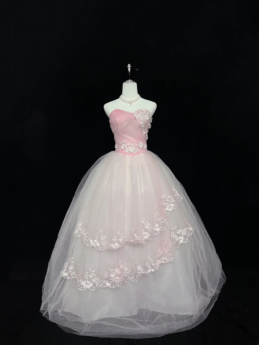 Pretty Ball Gowns Sweetheart Pink With Appliqued Lace Long Prom Dress Senior Puffy Sweet 16 Sixteen Outfit Vestido de 15 RB7604
