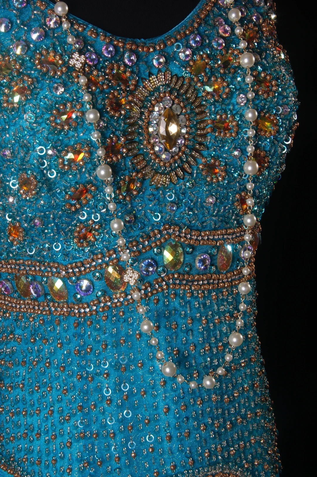 Classy Prom Dresses 1950s A line Tulle With Gold Beaded Blue Long Parties Gowns Evening Dress AS205