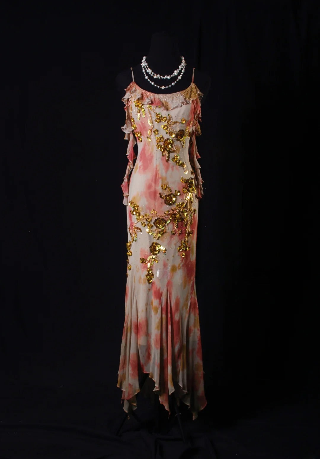 Classy Prom Dresses 1950s Mermaid Spaghetti Straps Chiffon With Gold Beaded Long Parties Gowns Evening Dress AS206