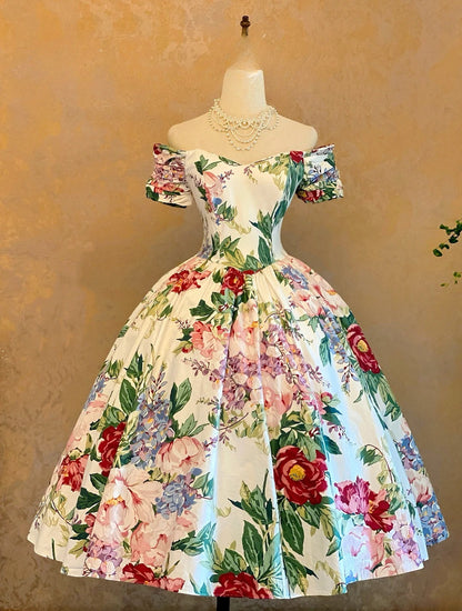 Cute Ball Gown Off Shoulder Floral Knee Length Party Dresses Homecoming Cocktail Gown RB9135