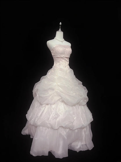 Dream Ball Gowns Strapless Light Pink With Ruffled Long Prom Dress Senior Puffy Sweet 16 Sixteen Outfit Vestido de 15 RB7606