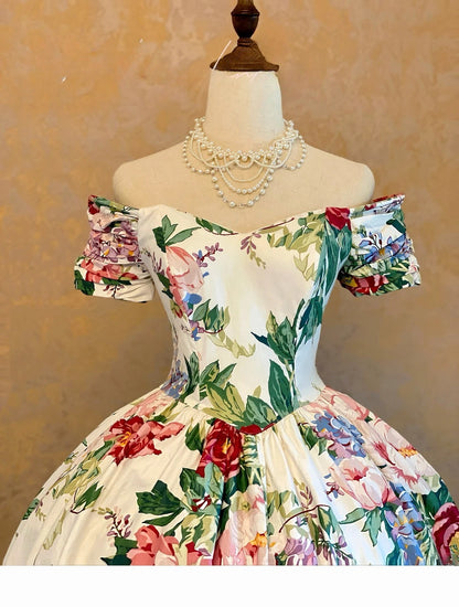 Cute Ball Gown Off Shoulder Floral Knee Length Party Dresses Homecoming Cocktail Gown RB9135