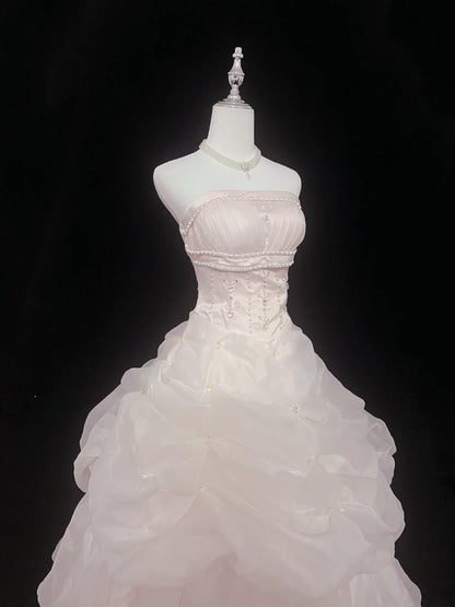 Dream Ball Gowns Strapless Light Pink With Ruffled Long Prom Dress Senior Puffy Sweet 16 Sixteen Outfit Vestido de 15 RB7606