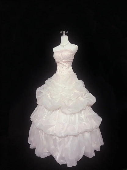 Dream Ball Gowns Strapless Light Pink With Ruffled Long Prom Dress Senior Puffy Sweet 16 Sixteen Outfit Vestido de 15 RB7606