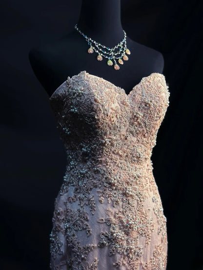 Vintage 80s Prom Dresses Mermaid Sweetheart Pink Tulle Lace With Beaded Bodice Long Party Gown Formal Outfits RB6007