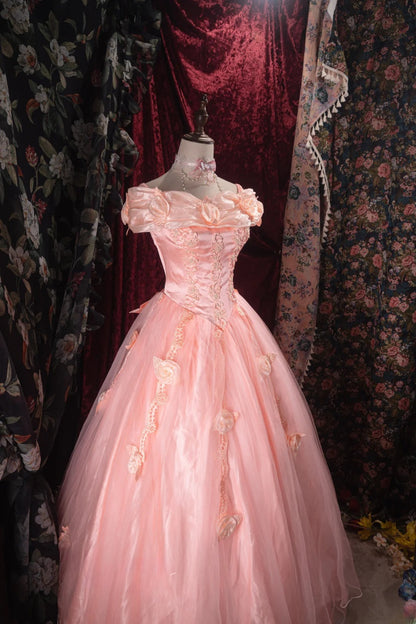 Dreamy Ball Gown Formal Events Off The Shoulder Pink With 3D Flowers Quince Dress Quinceanera Dresses Birthday Outfits RB8479