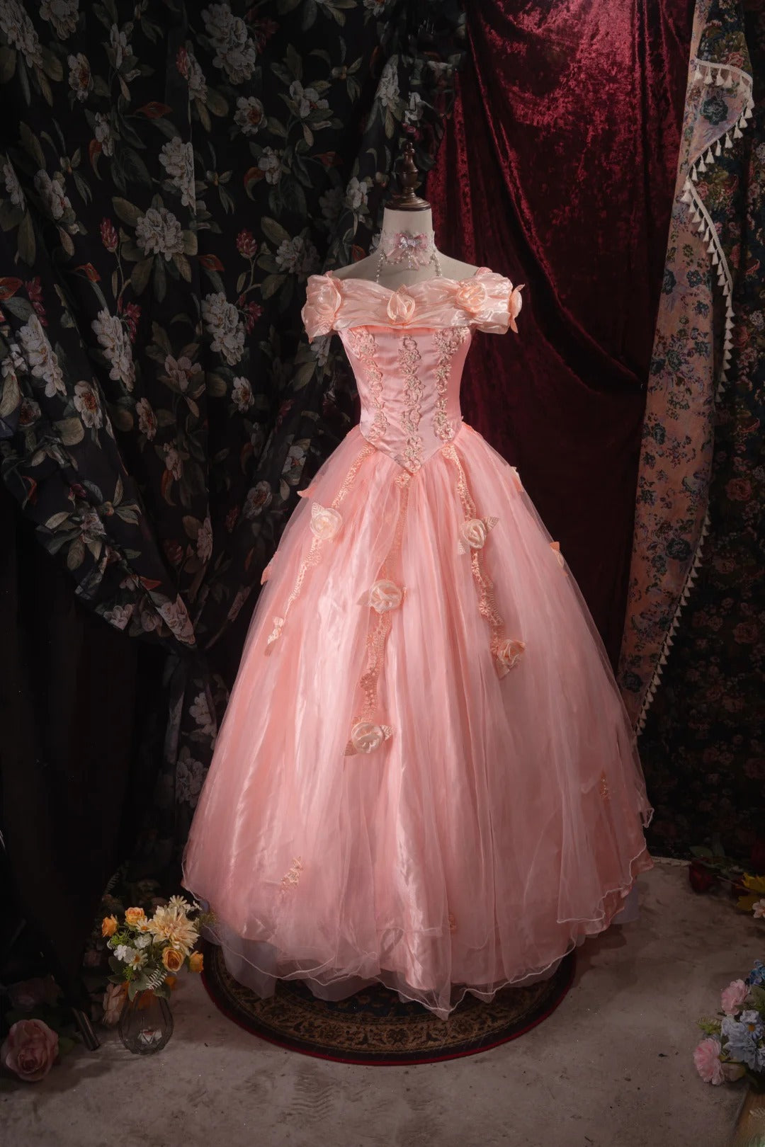 Dreamy Ball Gown Formal Events Off The Shoulder Pink With 3D Flowers Quince Dress Quinceanera Dresses Birthday Outfits RB8479