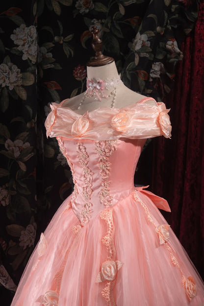 Dreamy Ball Gown Formal Events Off The Shoulder Pink With 3D Flowers Quince Dress Quinceanera Dresses Birthday Outfits RB8479