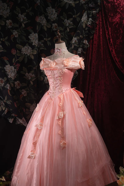 Dreamy Ball Gown Formal Events Off The Shoulder Pink With 3D Flowers Quince Dress Quinceanera Dresses Birthday Outfits RB8479