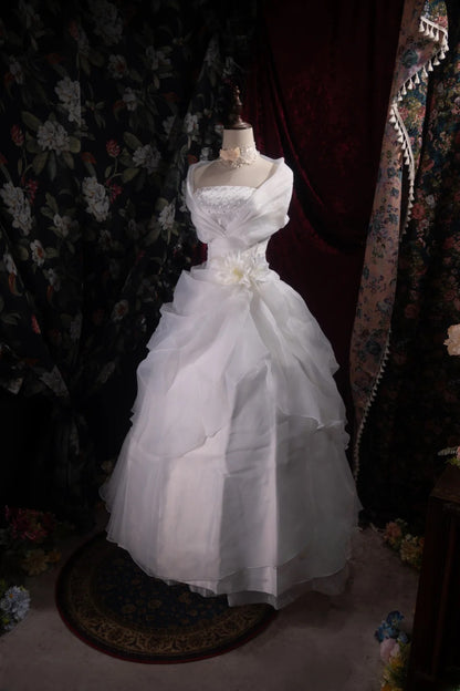 Stunning Ball Gown Strapless Beaded 2000s White With Cape Fitted Long Autumn Winter Bridal Dress Wedding Dresses RB8480