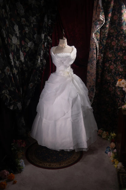 Stunning Ball Gown Strapless Beaded 2000s White With Cape Fitted Long Autumn Winter Bridal Dress Wedding Dresses RB8480