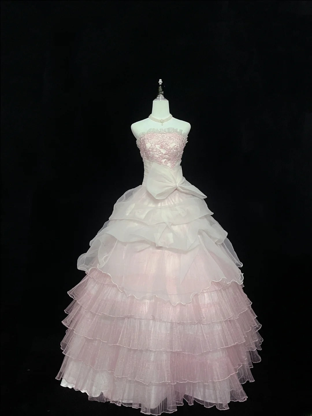 Dream Ball Gowns Strapless Pink With Ruffled Layers Long Prom Dress Senior Puffy Sweet 16 Sixteen Outfit Vestido de 15 RB7608