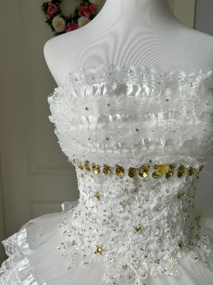 Hoco Dress Ball Gown Strapless White Short Lace Homecoming 17th Birthday Party Dress RC0565