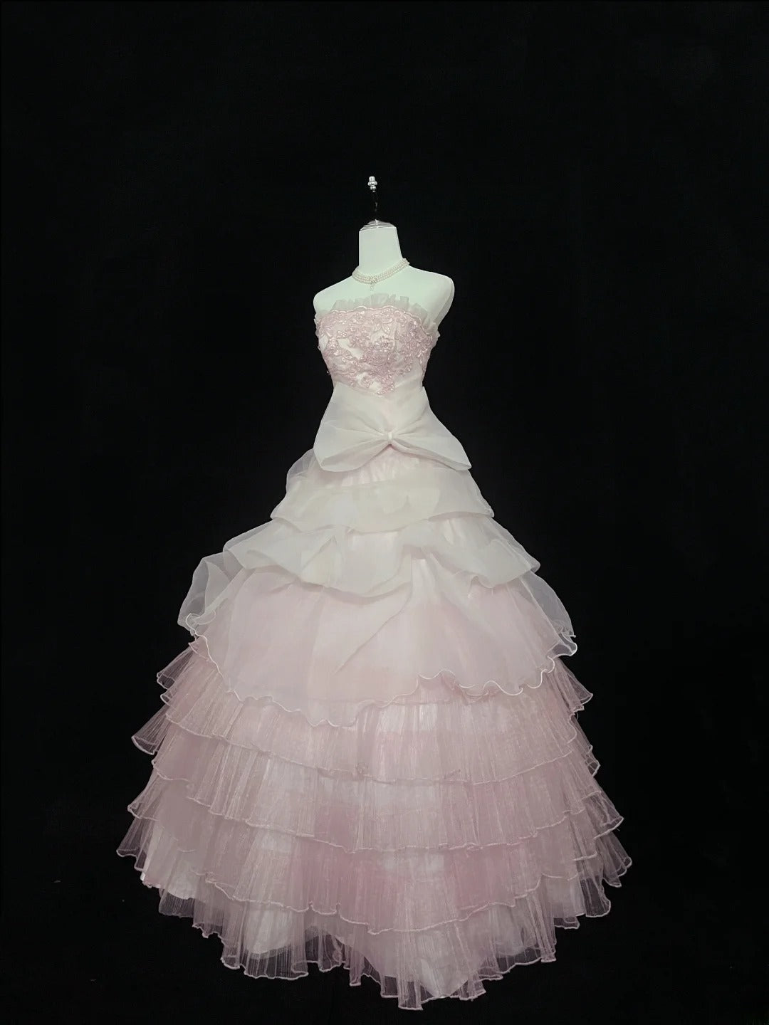 Dream Ball Gowns Strapless Pink With Ruffled Layers Long Prom Dress Senior Puffy Sweet 16 Sixteen Outfit Vestido de 15 RB7608