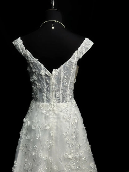 Beautiful Prom Dresses A line Off The Shoulder White With Beads Flowers Long Formal Outfits RB6009
