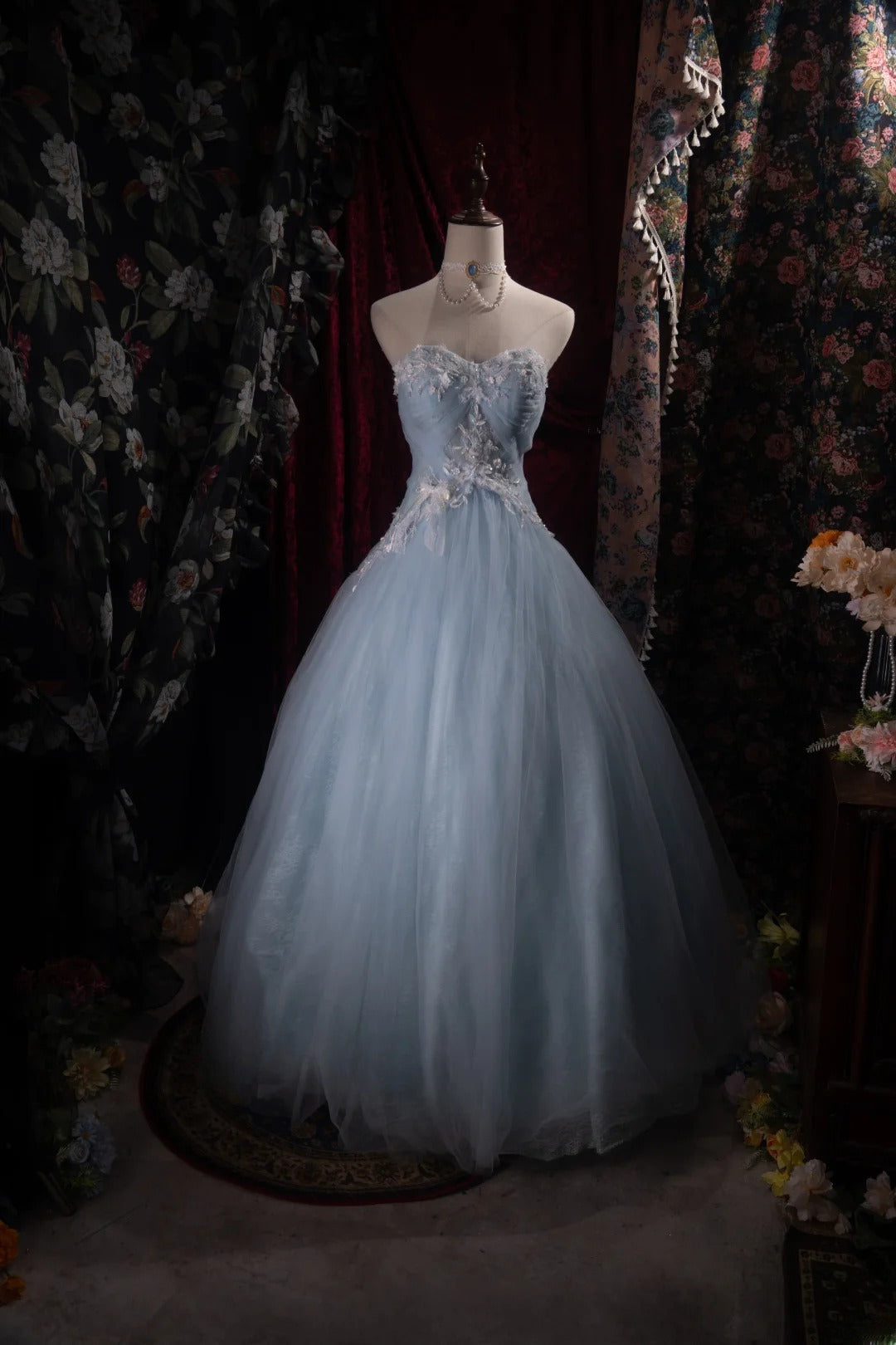 Cute Ball Gown Formal Events Sweetheart Light Sky Blue Tulle With Appliqued Quince Dress Quinceanera Dresses Birthday Outfits RB8481