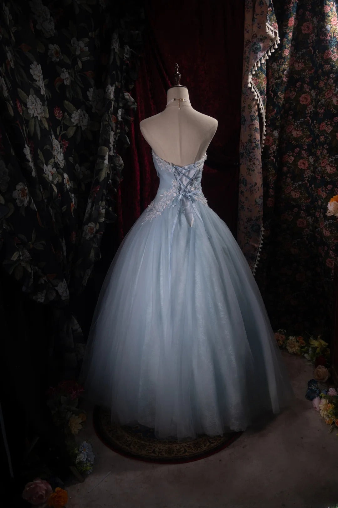 Cute Ball Gown Formal Events Sweetheart Light Sky Blue Tulle With Appliqued Quince Dress Quinceanera Dresses Birthday Outfits RB8481