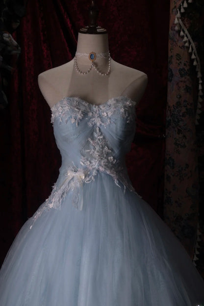 Cute Ball Gown Formal Events Sweetheart Light Sky Blue Tulle With Appliqued Quince Dress Quinceanera Dresses Birthday Outfits RB8481