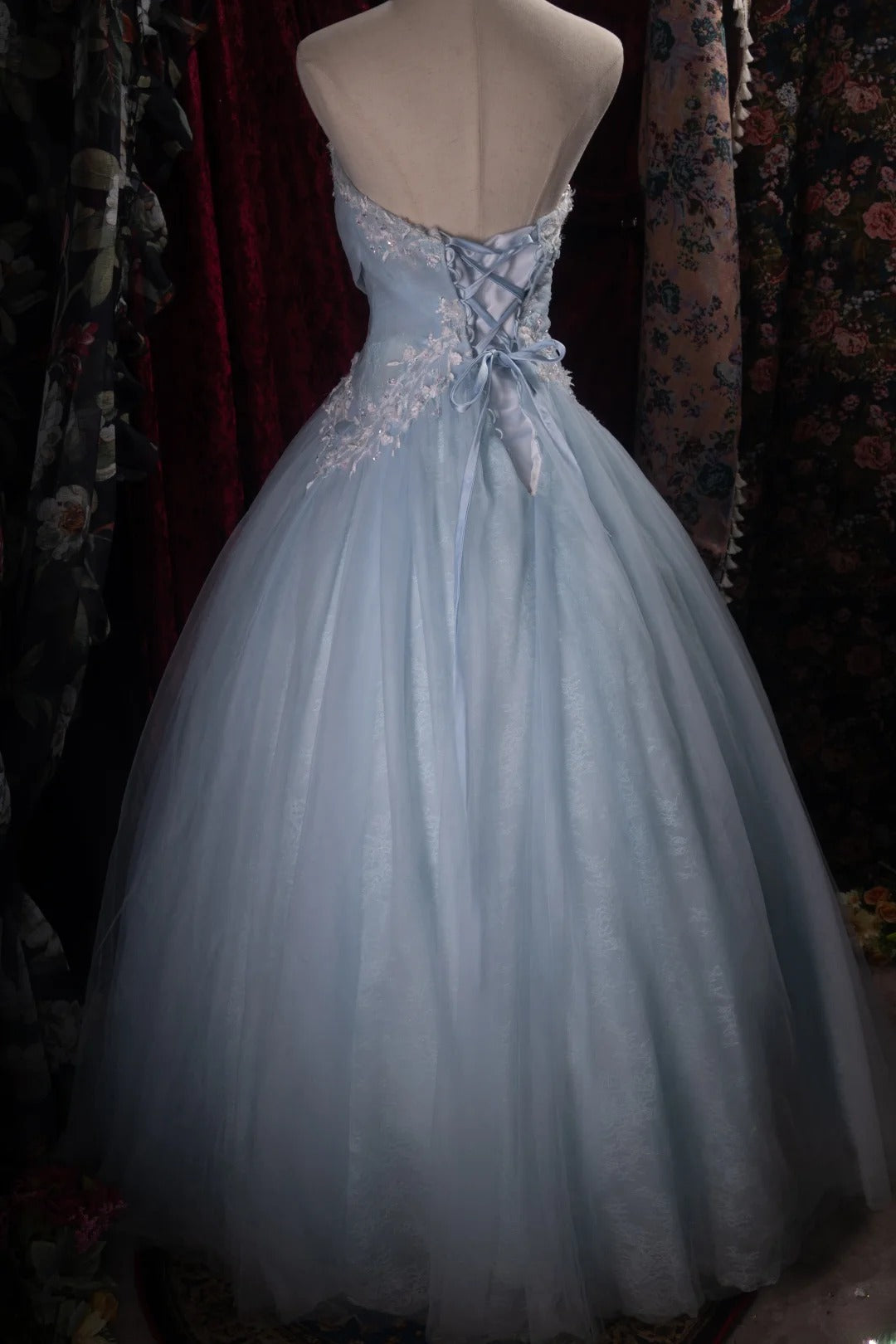 Cute Ball Gown Formal Events Sweetheart Light Sky Blue Tulle With Appliqued Quince Dress Quinceanera Dresses Birthday Outfits RB8481