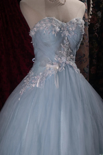 Cute Ball Gown Formal Events Sweetheart Light Sky Blue Tulle With Appliqued Quince Dress Quinceanera Dresses Birthday Outfits RB8481