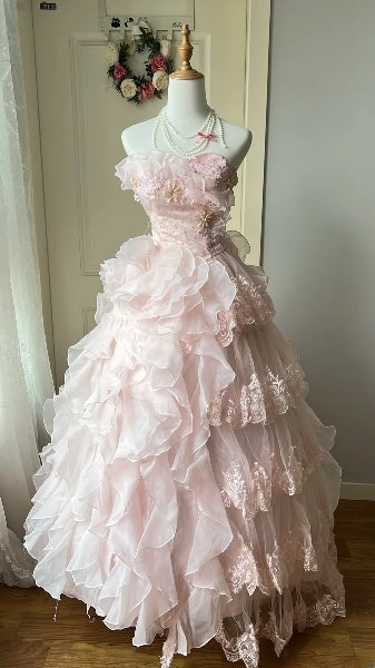 Sweet 15 Quinceanera Dress Ball Gown Sweetheart Pink With Tiered Layers Long 15th Birthday Gown RC0567
