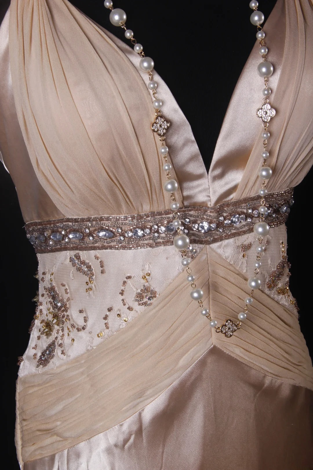 Classy Prom Dresses 1950s A line V Neckline Champagne Chiffon With Beaded Vintage Long Parties Gowns Evening Dress AS210