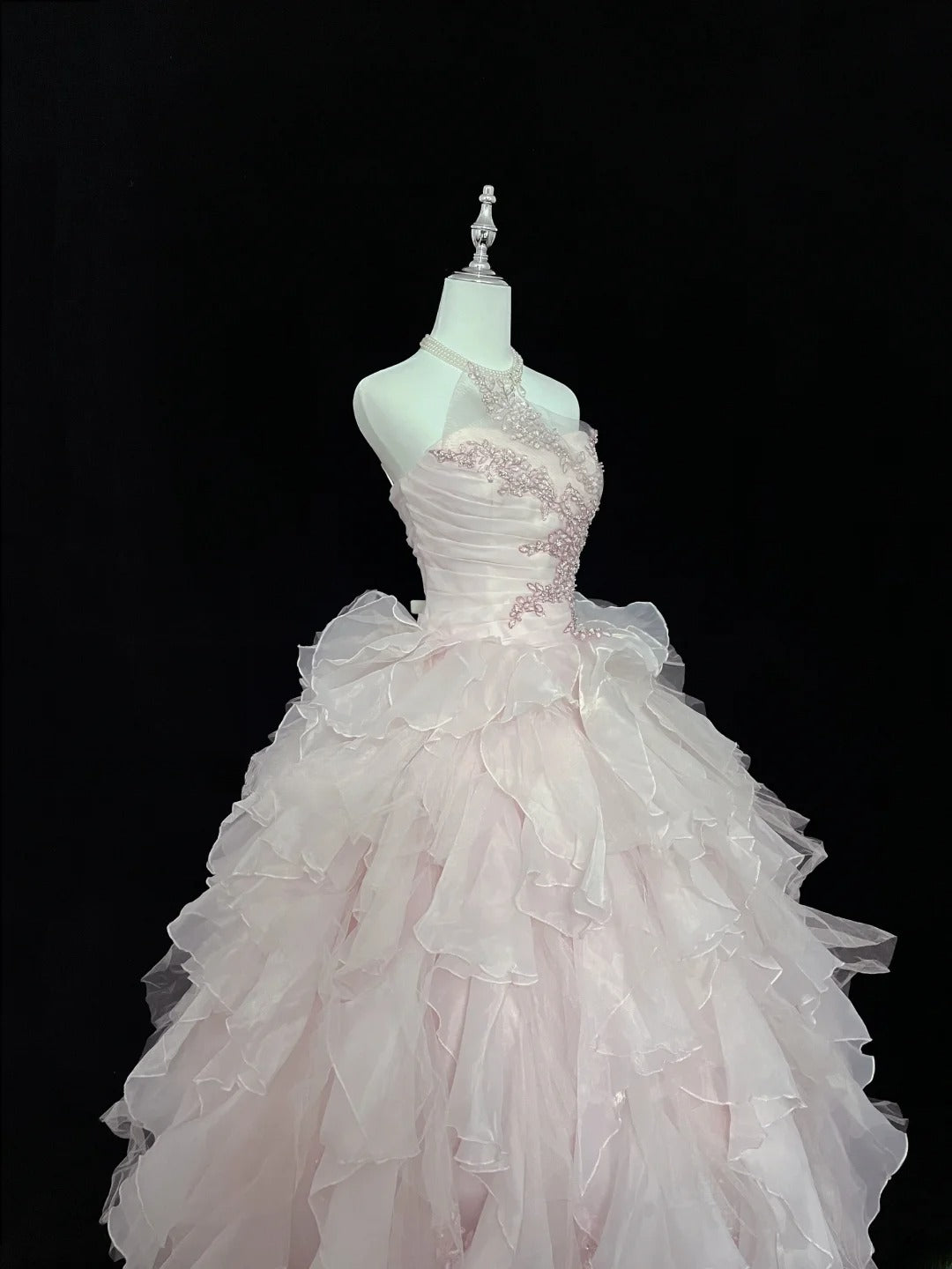 Dream Ball Gowns Strapless Pink With Ruffled Layers Tiered Long Prom Dress Senior Puffy Sweet 16 Sixteen Outfit Vestido de 15 RB7610