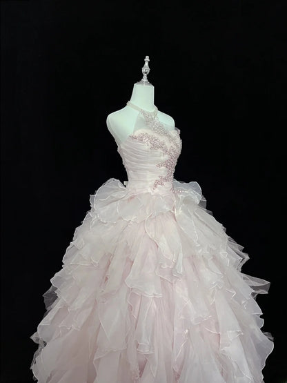 Dream Ball Gowns Strapless Pink With Ruffled Layers Tiered Long Prom Dress Senior Puffy Sweet 16 Sixteen Outfit Vestido de 15 RB7610