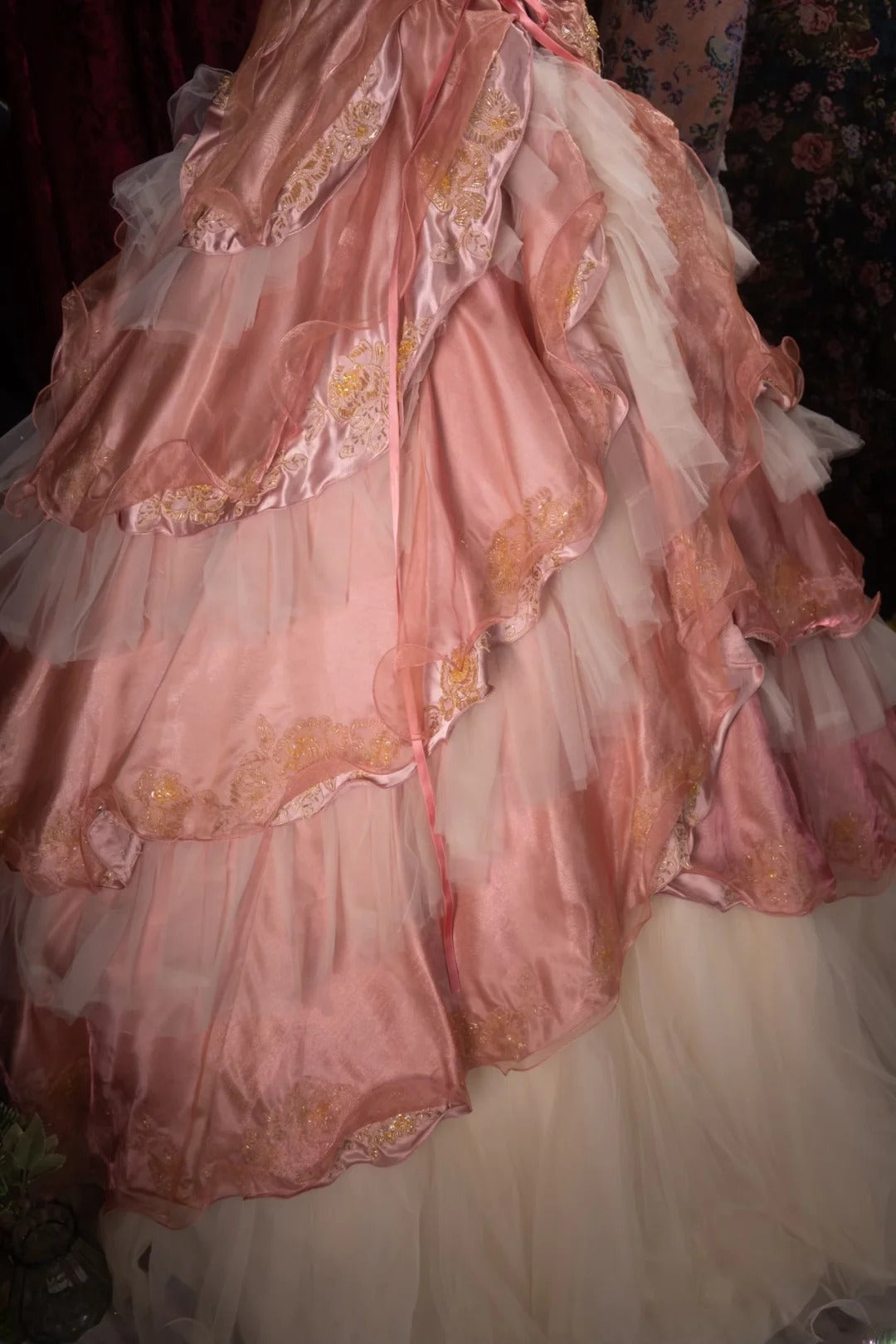 Dreamy Ball Gown Formal Events Voluminous Strapless Blush Pink Tiered Layered Quince Dress Quinceanera Dresses Birthday Outfits RB8483