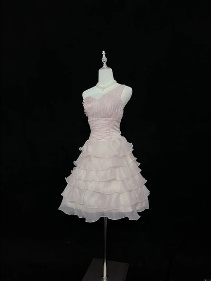 Simple Homecoming Dresses A line Knee Length One Shoulder Pink Birthday Cocktail Dress Ideas Outfits RB7611